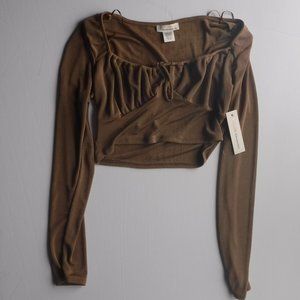 Urban Romantics Women's long sleeve Brown Crop Top Size L